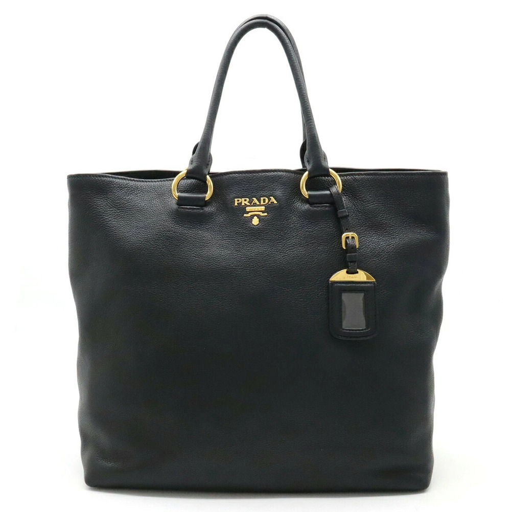 Prada Tote Bag Handbag Leather NERO Black Shoulder Strap